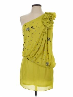 ARK & Co ~ One-Shoulder Chartreuse Green Embellished Lined Cocktail Dress